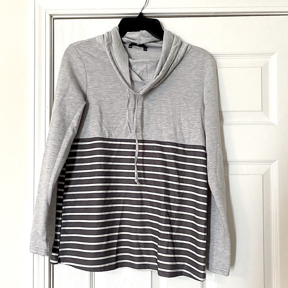 GUC Shein Striped Pullover Cowl Neck long sleeve shirt top blouse small S